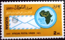Selo postal do Sudão de 1972 Letter and African Postal Union