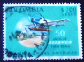 Selo postal da Colômbia de 1969 Junkers F-13 Seaplane