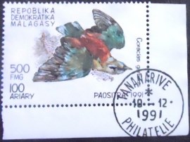 Selo postal de Madagascar de 1991 European Roller