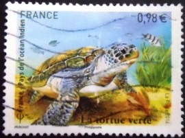 Selo postal da França de 2014 Green Sea Turtle