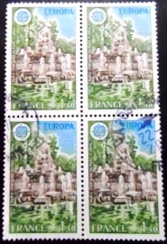 Quadra de selos da França de 1978 Paris Floral Park Fountain
