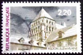 Selo postal da França de 1987 Tower of the Abbey St. Sauveur