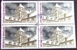 Quadra de selos da França de 1987 Tower of the Abbey St. Sauveur