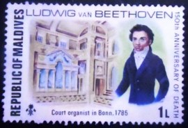 Selo postal das Maldivas de 1977 Beethoven in Bonn