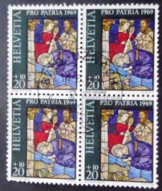 Quadra de selos postais da Suíça de 1969 Berne Cathedral