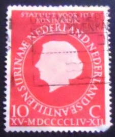 Selo postal da Holanda de 1954 Statute of the Kingdom 10