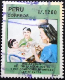 Selo postal do Peru de 1989 Children mailing letters