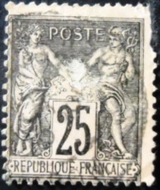 Selo postal da França 1886 Peace and commerce Type Sage 25