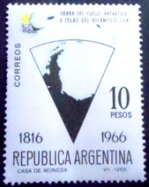 Selo postal da Argentina de 1966 Terra del Fuego