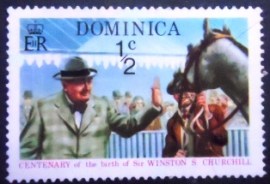 Selo postal da Dominica de 1974 Churchill with Colonist