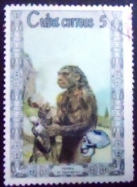 Selo postal de Cuba de 1967 Neanderthal man