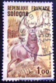 Selo postal da França de 1972 Red Deer Stag and Forest