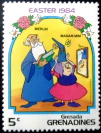 Selo postal de Granada Granadinas de 1984 Merlin and Madam Mim