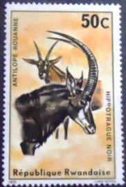 Selo postal da Ruanda de 1975 Sable Antelope