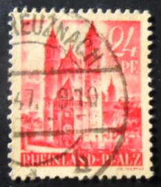 Selo postal da Alemanha Rheiland de 1947 Wormser Dom