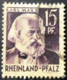 Selo postal da Alemanha Rheiland de 1947 Karl Marx