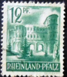 Selo postal da Alemanha Rheiland de 1947 Porta Nigra Trier