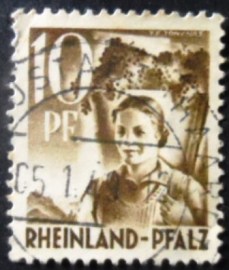 Selo postal da Alemanha Rheiland de 1948 Winemakerwoman