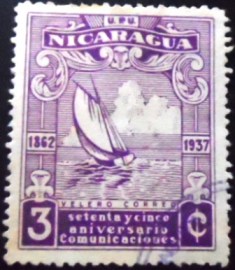Selo postal da Nicarágua de 1938 Postal sailing ship