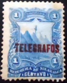Selo postal Telegrafo da Nicarágua de 1893 Mountain Landscape