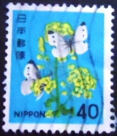 Selo postal do Japão de 1980 Brassica napus and Pieris rapae