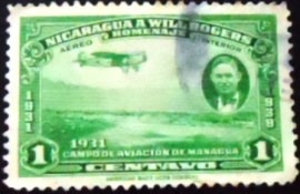 Selo postal da Nicarágua de 1939 Will Rogers and Managua Airfield
