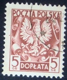 Selo Porte Devido da Polonia de 1951 Eagle 5 doplata