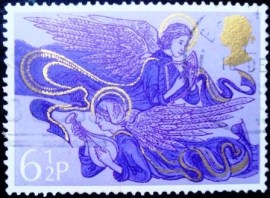 Selo postal cmomemorativo do Reino Unido de 1975 - Angels with Harp and Lute