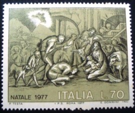Selo postal comemorativo da Itália 1977 Adoration of the Shepherds