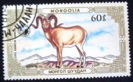 Selo postal comemorativo da Mongólia de 1987 Mountain sheep (Ovis ammon)