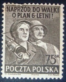 Selo postal comemorativo da Polonia de 1951 Six Year Reconstruction Plan