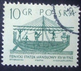 Selo postal definitivo Polonia de 1963 - Phoenician merchant ship
