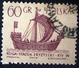 Selo postal definitivo Polonia de 1963 Frisian Kogge