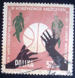 Selo postal comemorativo da Polonia de Ball, hands and players 50