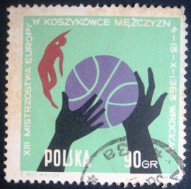 Selo postal comemorativo da Polonia de Ball, hands and players 90