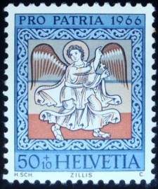 Selo postal Comemorativo da Suiça de 1966 - The angel showing