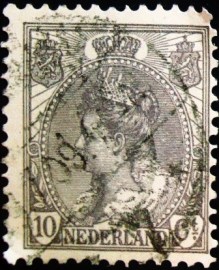 Selo postal definitivo da Holanda de 1922 - Queen Wilhelmina 10c