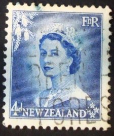Selo postal definitivo da Nova Zelandia de 1954 - Queen Elizabeth II Four Penny