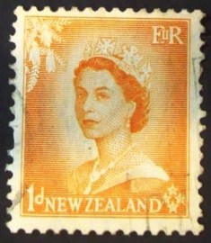 Selo postal definitivo da Nova Zelandia de 1954 - Queen Elizabeth II One Penny