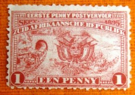 selo postal comemorativo Africa do sul 1895 - First Penny Mail