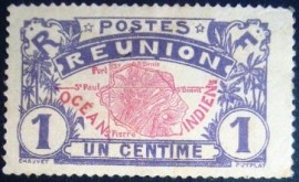 Selo postal definitivo Reunion de 1907 Map of La Reunion