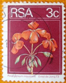 selo postal regular Africa do Siul 1974 Pelargonium inquinans