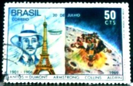 Selo postal do Brasil de 1969 Homem na Lua