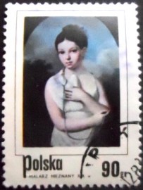 Selo postal da Polônia de 1974  Girl with Pigeon