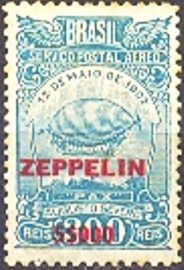 Selo postal do Brasil de 1931 Zepellin Z11
