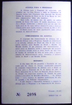 Folhinha Oficial de 1966 nº 25 Aliança para o Progresso