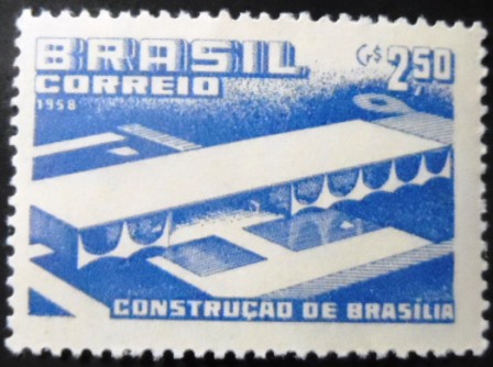 Selo postal do Brasil de 1958 Construção de Brasília
