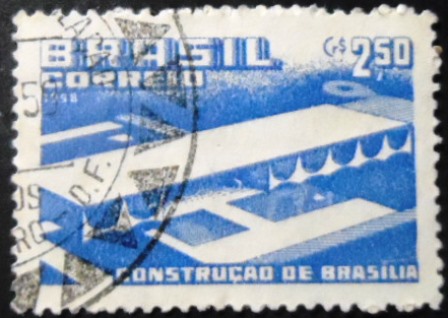 Selo postal do Brasil de 1958 Construção de Brasília NCC