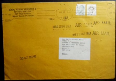 Envelope Circulado de 1989 Miami / Guarulhos