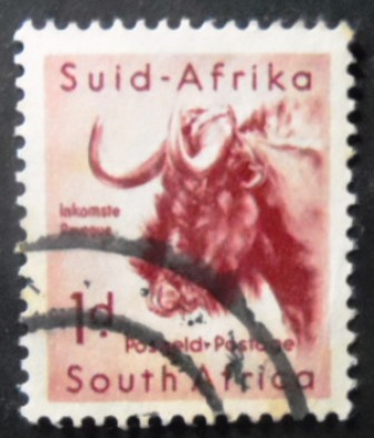 Selo postal da África do Sul de 1954 Black Wildebeest